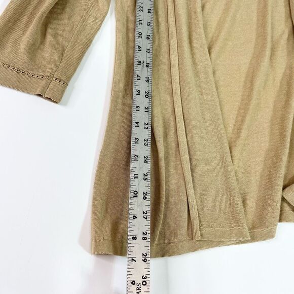 J Jill Cardigan Sweater Linen Women Large Tan Oatmeal Long 3/4 Sleeve - Picture 4 of 7